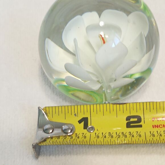 LOTUS FLOWER Glass Paperweight Hand Blown Glass White Floral - Picture 7 of 8